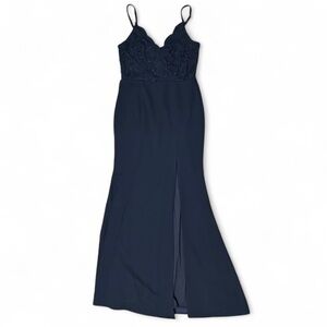 Lulus Navy Blue Lace Maxi Dress with a Slit